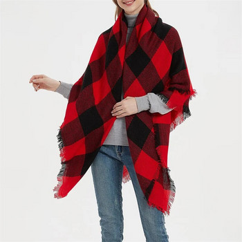 Луксозен кашмирен кариран шал дамски 140 см квадратен зимен дебел топъл шал и обвивка бандана пашмина женско дебело одеяло