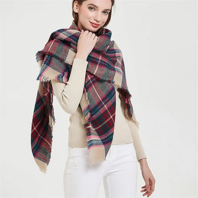 Luksuzni karirani šal od kašmira, ženski kvadratni zimski debeli topli šal od 140 cm i omot od pašmine, ženska debela deka