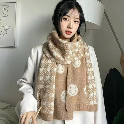 Topli pleteni, mršavi ženski šal, modni smajli dizajn, vuneni maramica, ženski marame u korejskom stilu, karirani šal, omoti, pulover 2022.