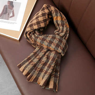 Zimski karirani dizajn šalova Žene Kašmir Pašmina Topli šal Ženski omotač Šalovi s resicama Pleteni muški folard Debeli pokrivač 2023.