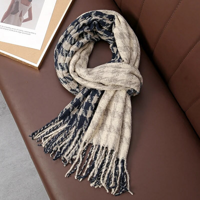 Zimski karirani dizajn šalova Žene Kašmir Pašmina Topli šal Ženski omotač Šalovi s resicama Pleteni muški folard Debeli pokrivač 2023.