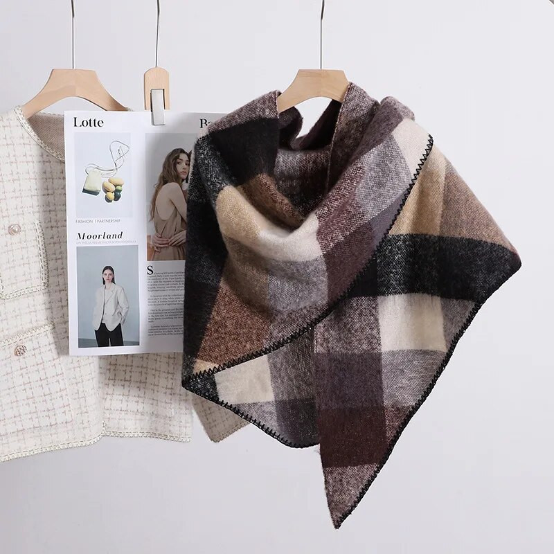 Luksusa trīsstūra šalle ziemas silts rūtains kašmira Sieviešu Pashmina Foulard Sieviešu šalles Sieviešu šalles 2023 dizains Jauns