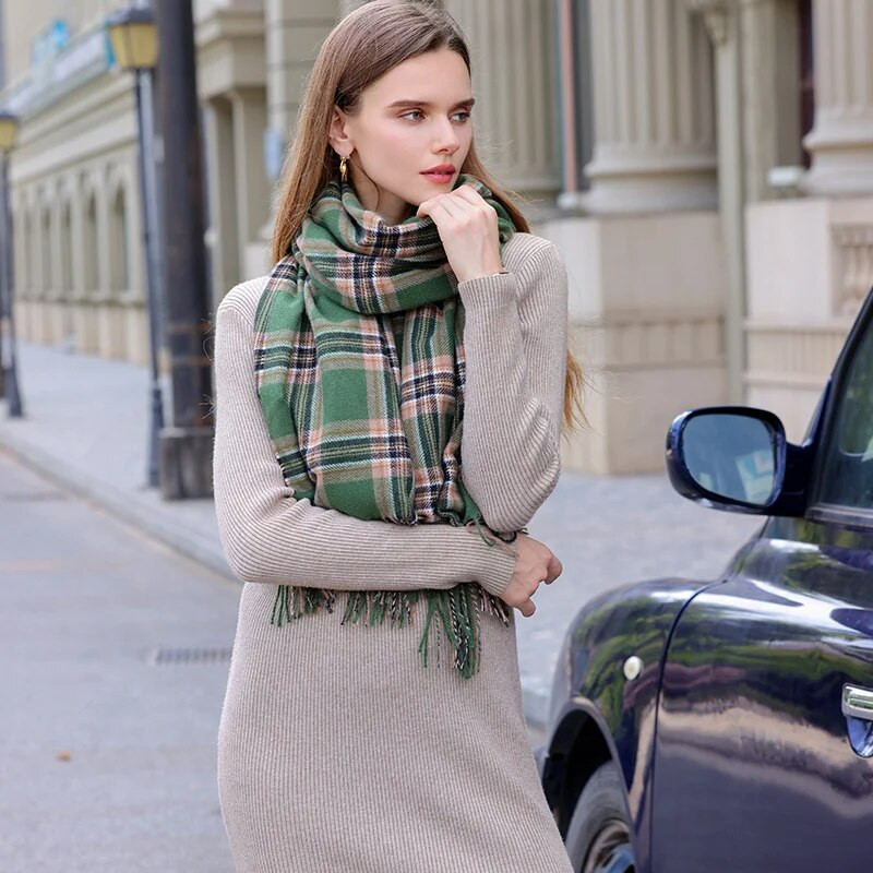 2023. Luksuzni šalovi od pašmine S kićankama Dvostrani šalovi Šal od kašmira za žene Jednobojni topli šal Umotani ženski bandana marama