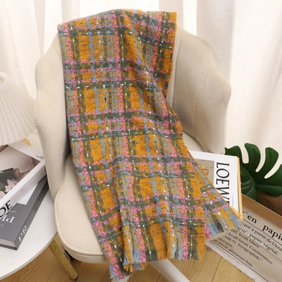 Dizajnerski karirani pleteni šal od kamira Ženski šalovi i ogrtači Ženski pašmina bufanda ženski debeli topli zimski pokrivači