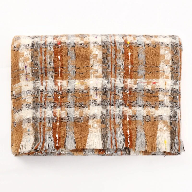 Dizajnerski karirani pleteni šal od kamira Ženski šalovi i ogrtači Ženski pašmina bufanda ženski debeli topli zimski pokrivači