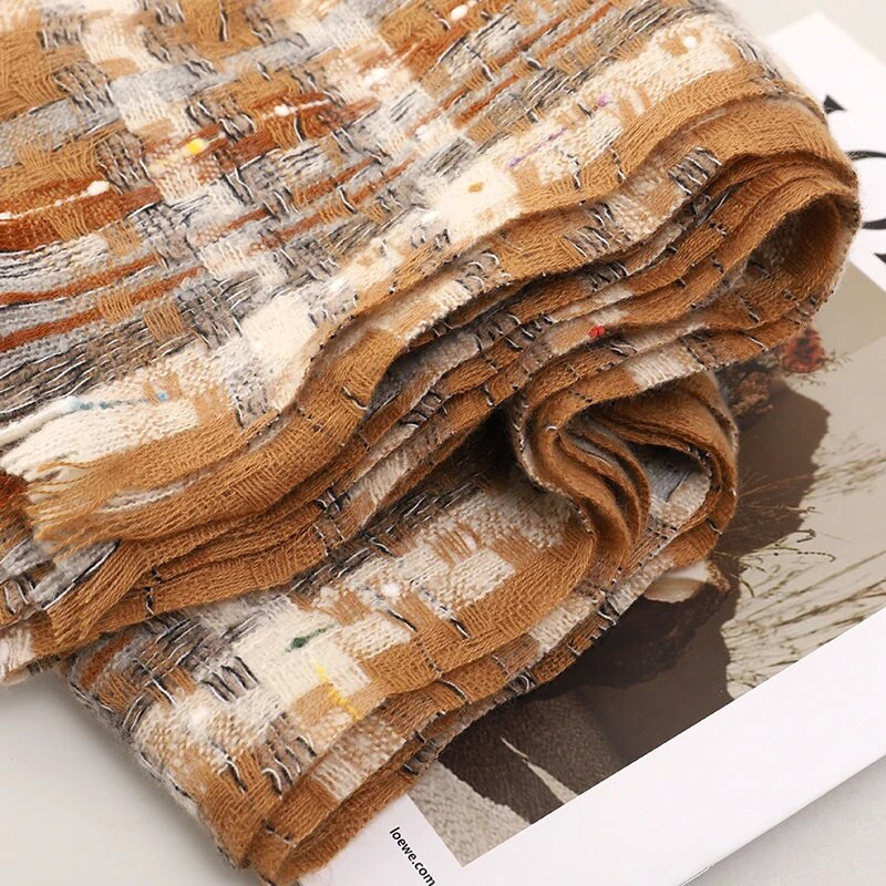 Dizajnerski karirani pleteni šal od kamira Ženski šalovi i ogrtači Ženski pašmina bufanda ženski debeli topli zimski pokrivači