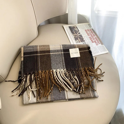 Luksuzni karirani šal, zima, topli kašmir, žene, duga bandana, pašmina, ženski šalovi, šalovi s resicama, dizajn 2022.