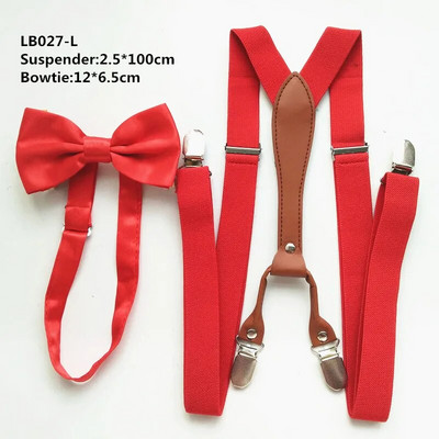 Piros színű Női Férfi Pu Bőr nadrágtartók Csokornyakkendő Szettek Magas Elasztikus Szíj Erős csíptetős csokornyakkendő szett Felnőtt fiúknak LB027