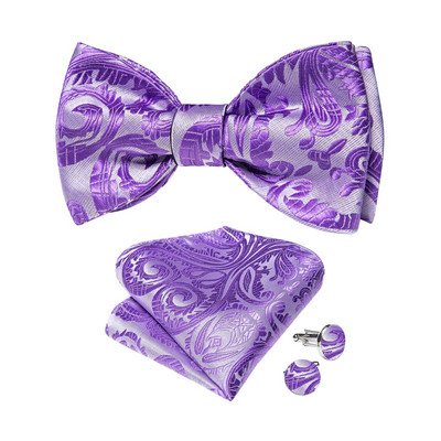 Modes vīriešu pašsavienojuma tauriņš kabatlakatiņu aproču komplekti Solid Peisley tauriņš kāzu līgavainim vīrietim tauriņu mezglu bizness