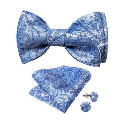Modes vīriešu pašsavienojuma tauriņš kabatlakatiņu aproču komplekti Solid Peisley tauriņš kāzu līgavainim vīrietim tauriņu mezglu bizness