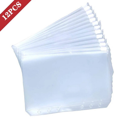 12 gab. Ērts caurspīdīgs PVC A5 A6 A7 iesiešanas kabatas Caurspīdīgas rāvējslēdzēja mapes 6 gredzenu piezīmjdatora iesiešanai Faili Atskaišu saistviela