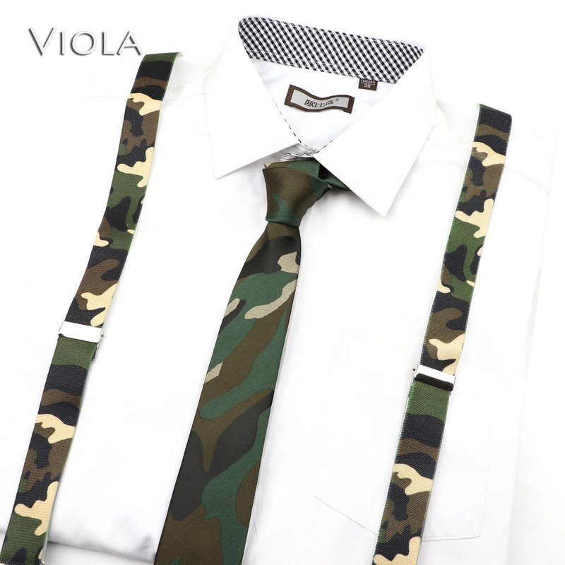 Férfi, női katonai terepszínű, nyomott nadrágtartó nyakkendő csokornyakkendő készletek parti játék ing merevítők pillangó öv nyakkendő masni nadrág farmer