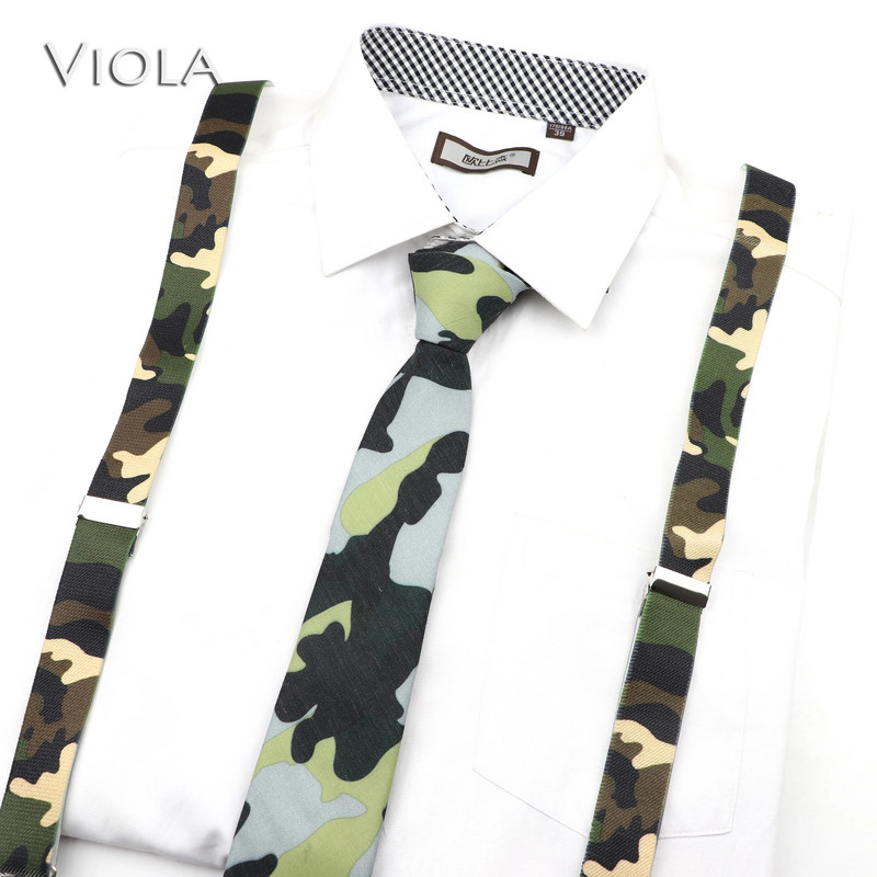 Férfi, női katonai terepszínű, nyomott nadrágtartó nyakkendő csokornyakkendő készletek parti játék ing merevítők pillangó öv nyakkendő masni nadrág farmer