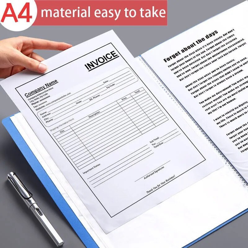 A4-es vastagított információs könyv, lapos mappa Átlátszó adatkönyv teszt papír kotta fájl Dokumentumrendező kliptáska