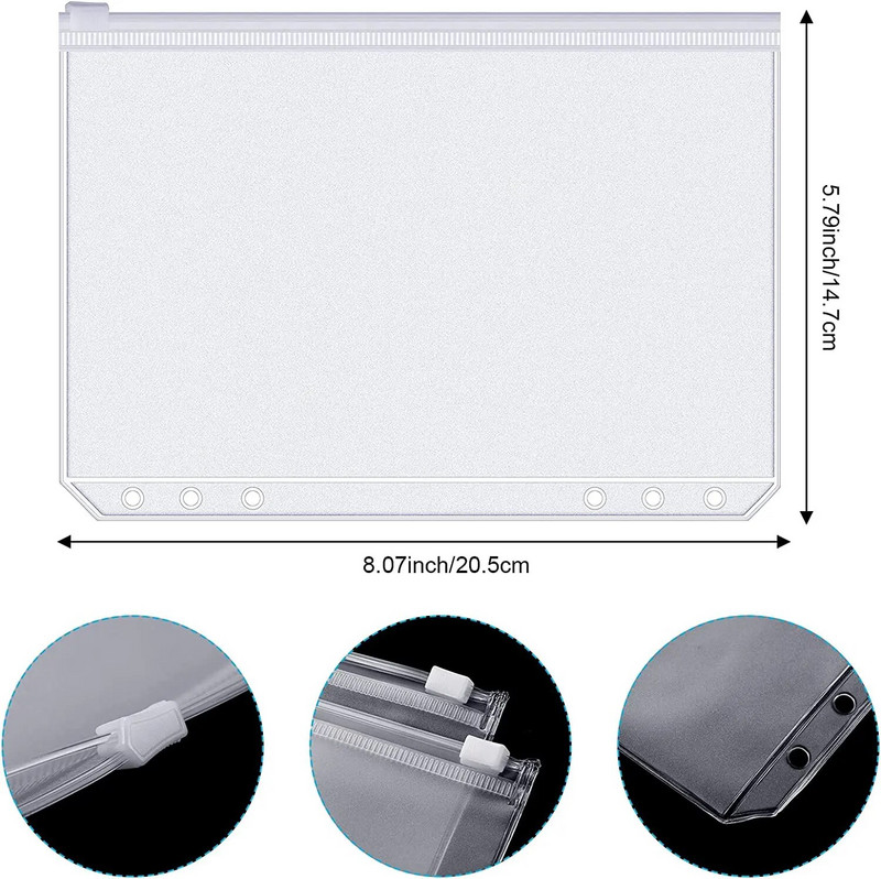 Džepovi za registratore A6 Džepovi za registratore sa 6 rupa i zatvaračem Vodootporni PVC Kuverte za gotovinu Budžet Torba s listovima za registrator Planer za bilježnice