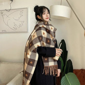 2023 Νέο πολυτελές καρό φουλάρι κασμίρι με χοντρό σάλι Γυναικεία μακριά χειμωνιάτικη ζεστή πασμίνα με χιτζάμπ με φούντα Bufanda