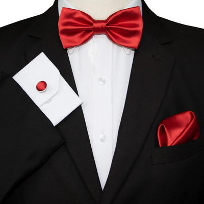 KAMBERFT vīriešu tauriņa komplekts sarkana dzeltena cieta tauriņa kabatas kvadrātveida aproču pogas dāvanu kastīte vīriešiem kāzu ballītes dāvana