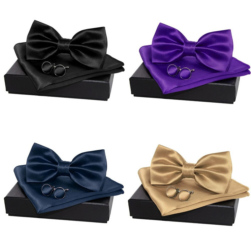 KAMBERFT vīriešu tauriņa komplekts sarkana dzeltena cieta tauriņa kabatas kvadrātveida aproču pogas dāvanu kastīte vīriešiem kāzu ballītes dāvana