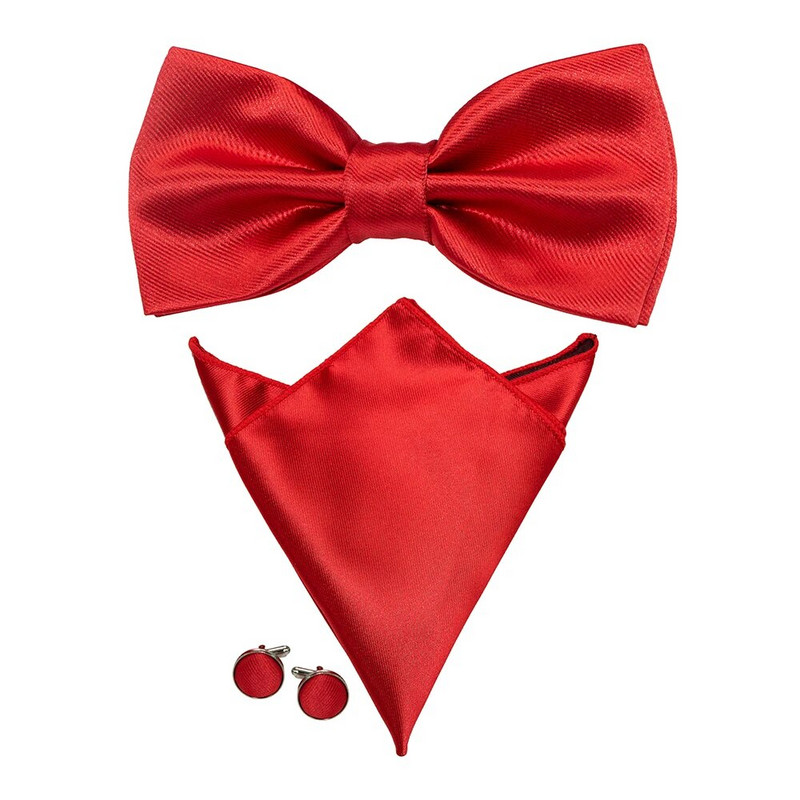 KAMBERFT vīriešu tauriņa komplekts sarkana dzeltena cieta tauriņa kabatas kvadrātveida aproču pogas dāvanu kastīte vīriešiem kāzu ballītes dāvana