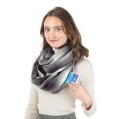 Luksuzni karirani šal od beskonačnosti od kašmira Ženske zimske tople marame sa skrivenim džepovima na patentni zatvarač Snood Ženski topliji šal s prstenom za hodanje