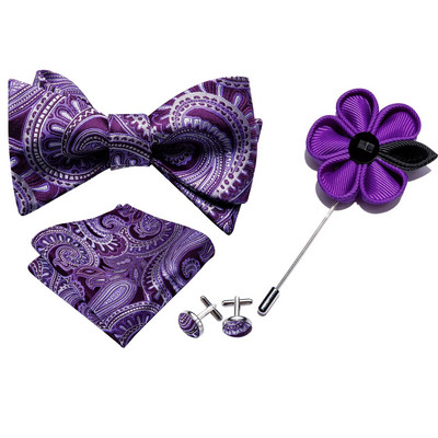 Lila csokornyakkendő férfiaknak Önre kötött masnik Paisley selyem nyakkendő szett négyzet alakú zseb mandzsettagombok Boutonniere Ajándék esküvőre Barry.Wang