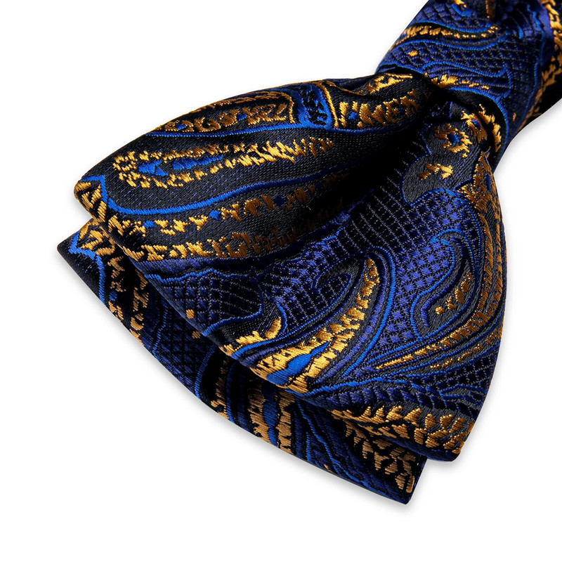 Sötétkék arany Paisley Férfi Üzleti Csokornyakkendő Állítható Előre megkötött csokornyakkendő Férfi Esküvői Party Selyem Pillangó Csomók Nyakkendők