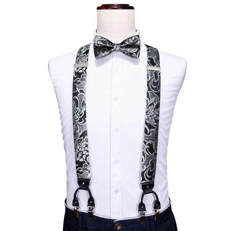 Modes pelēki ziedu bikšturi vīriešiem Dizaina zīda žakarda Y-formas 6 piespraudīšu tauriņš ballītes kāzu biznesam Barry.Wang BB-046