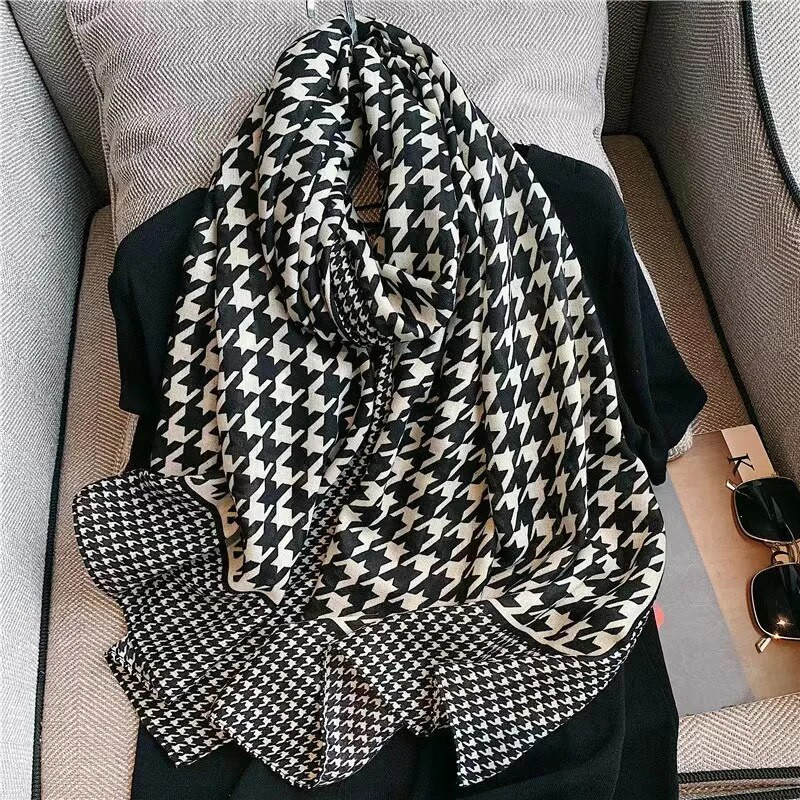 Zimski pamučni šal za 2021. Ženski topli karirani šalovi s houndstooth dizajnom Dugi veliki šalovi s hidžabom Stolesi Bandana Foulard Wraps Šal