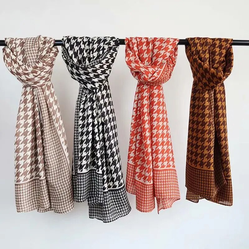 Zimski pamučni šal za 2021. Ženski topli karirani šalovi s houndstooth dizajnom Dugi veliki šalovi s hidžabom Stolesi Bandana Foulard Wraps Šal