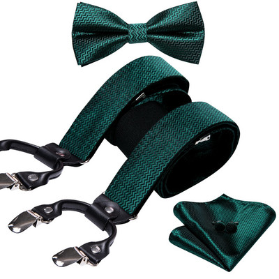 Jauni zaļi zīda bikšturi vīriešiem Klasiski cieti 6 klipši Regulējams tauriņš Kabatlakats Aproču pogas Komplekti Biznesa ballītei Barry.Wang