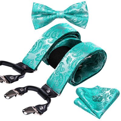 Jauni zaļi zīda bikšturi vīriešiem Klasiski cieti 6 klipši Regulējams tauriņš Kabatlakats Aproču pogas Komplekti Biznesa ballītei Barry.Wang