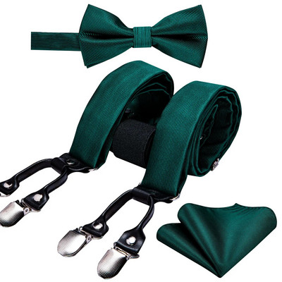 Jauni zaļi zīda bikšturi vīriešiem Klasiski cieti 6 klipši Regulējams tauriņš Kabatlakats Aproču pogas Komplekti Biznesa ballītei Barry.Wang