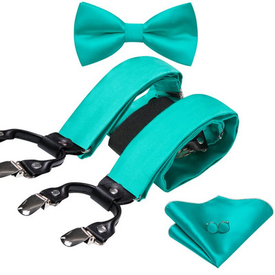 Jauni zaļi zīda bikšturi vīriešiem Klasiski cieti 6 klipši Regulējams tauriņš Kabatlakats Aproču pogas Komplekti Biznesa ballītei Barry.Wang