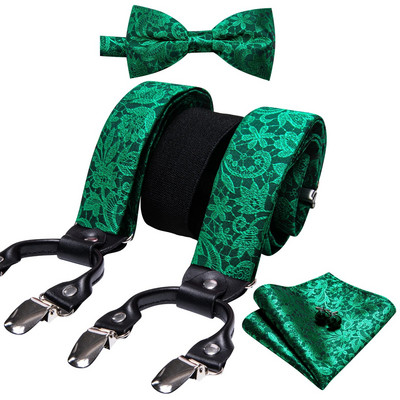 Jauni zaļi zīda bikšturi vīriešiem Klasiski cieti 6 klipši Regulējams tauriņš Kabatlakats Aproču pogas Komplekti Biznesa ballītei Barry.Wang