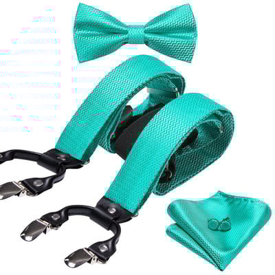 Jauni zaļi zīda bikšturi vīriešiem Klasiski cieti 6 klipši Regulējams tauriņš Kabatlakats Aproču pogas Komplekti Biznesa ballītei Barry.Wang