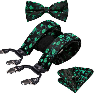 Jauni zaļi zīda bikšturi vīriešiem Klasiski cieti 6 klipši Regulējams tauriņš Kabatlakats Aproču pogas Komplekti Biznesa ballītei Barry.Wang