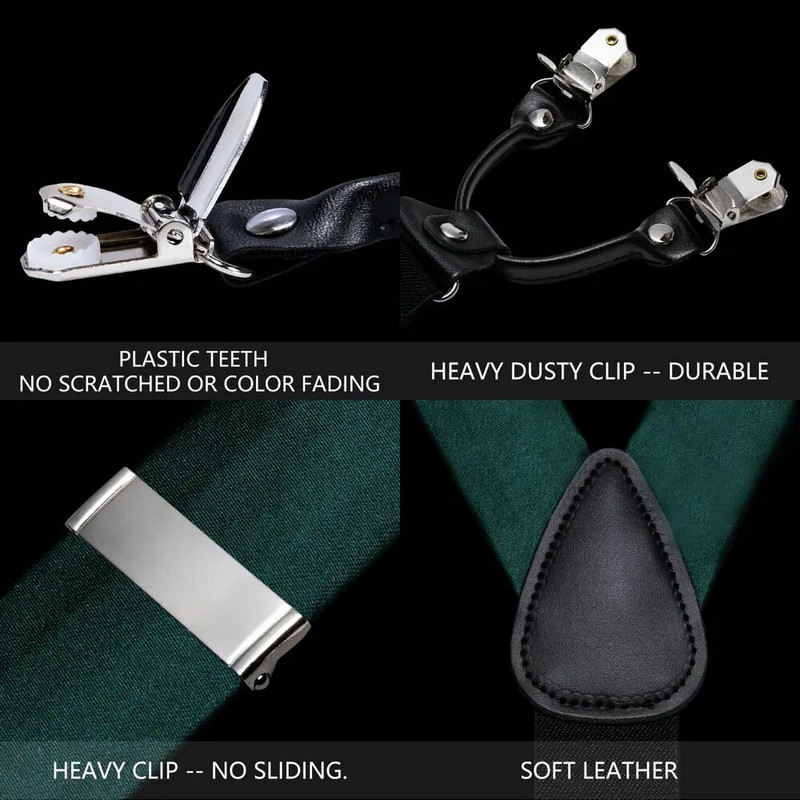 Jauni zaļi zīda bikšturi vīriešiem Klasiski cieti 6 klipši Regulējams tauriņš Kabatlakats Aproču pogas Komplekti Biznesa ballītei Barry.Wang