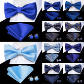 Navy Royal Sky Silk Ανδρικό παπιγιόν Μανικετόκουμπα Σετ προδεμένο παπιγιόν με κόμπο πεταλούδας για ανδρικό επαγγελματικό γραφείο γάμου