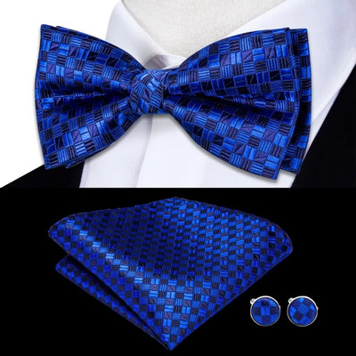 Navy Royal Sky Silk Ανδρικό παπιγιόν Μανικετόκουμπα Σετ προδεμένο παπιγιόν με κόμπο πεταλούδας για ανδρικό επαγγελματικό γραφείο γάμου