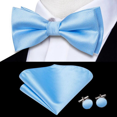 Navy Royal Sky Silk Ανδρικό παπιγιόν Μανικετόκουμπα Σετ προδεμένο παπιγιόν με κόμπο πεταλούδας για ανδρικό επαγγελματικό γραφείο γάμου