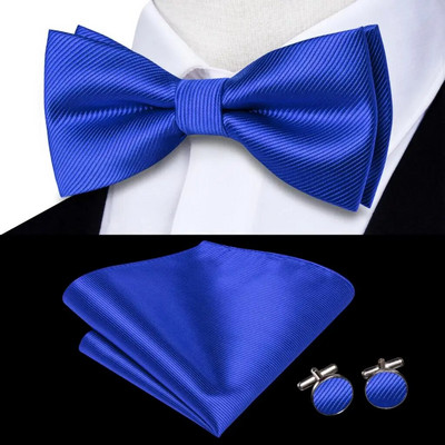 Navy Royal Sky Silk Ανδρικό παπιγιόν Μανικετόκουμπα Σετ προδεμένο παπιγιόν με κόμπο πεταλούδας για ανδρικό επαγγελματικό γραφείο γάμου