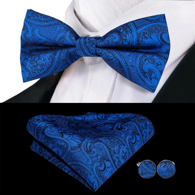 Navy Royal Sky Silk Ανδρικό παπιγιόν Μανικετόκουμπα Σετ προδεμένο παπιγιόν με κόμπο πεταλούδας για ανδρικό επαγγελματικό γραφείο γάμου