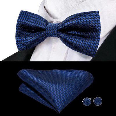 Navy Royal Sky Silk Ανδρικό παπιγιόν Μανικετόκουμπα Σετ προδεμένο παπιγιόν με κόμπο πεταλούδας για ανδρικό επαγγελματικό γραφείο γάμου