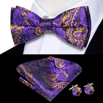 Navy Royal Sky Silk Ανδρικό παπιγιόν Μανικετόκουμπα Σετ προδεμένο παπιγιόν με κόμπο πεταλούδας για ανδρικό επαγγελματικό γραφείο γάμου