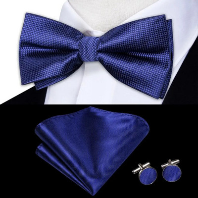 Navy Royal Sky Silk Ανδρικό παπιγιόν Μανικετόκουμπα Σετ προδεμένο παπιγιόν με κόμπο πεταλούδας για ανδρικό επαγγελματικό γραφείο γάμου