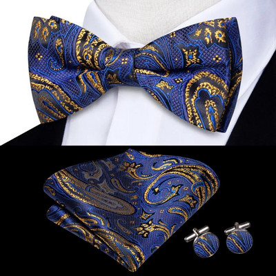 Navy Royal Sky Silk Ανδρικό παπιγιόν Μανικετόκουμπα Σετ προδεμένο παπιγιόν με κόμπο πεταλούδας για ανδρικό επαγγελματικό γραφείο γάμου