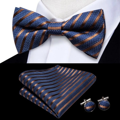 Navy Royal Sky Silk Ανδρικό παπιγιόν Μανικετόκουμπα Σετ προδεμένο παπιγιόν με κόμπο πεταλούδας για ανδρικό επαγγελματικό γραφείο γάμου