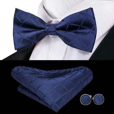 Navy Royal Sky Silk Ανδρικό παπιγιόν Μανικετόκουμπα Σετ προδεμένο παπιγιόν με κόμπο πεταλούδας για ανδρικό επαγγελματικό γραφείο γάμου