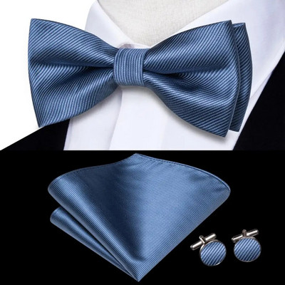 Navy Royal Sky Silk Ανδρικό παπιγιόν Μανικετόκουμπα Σετ προδεμένο παπιγιόν με κόμπο πεταλούδας για ανδρικό επαγγελματικό γραφείο γάμου