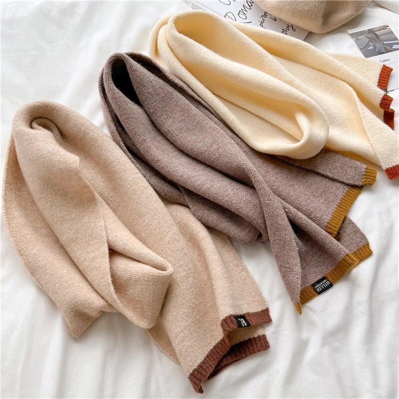 Jednobojni pleteni šal u korejskom stilu za 2022. Ženske mršave tople zimske vunene pređe Fsahion prigušivač Bufanda rubac za vrat Foulard Bandana